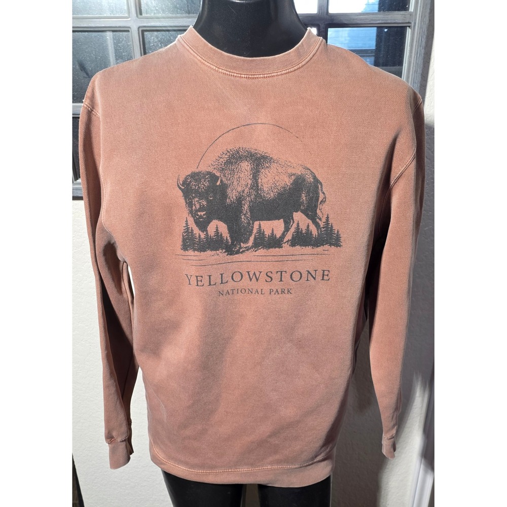 Ouray Yellowstone National Park Bison Sweatshirt Mens Large Terracotta Orange